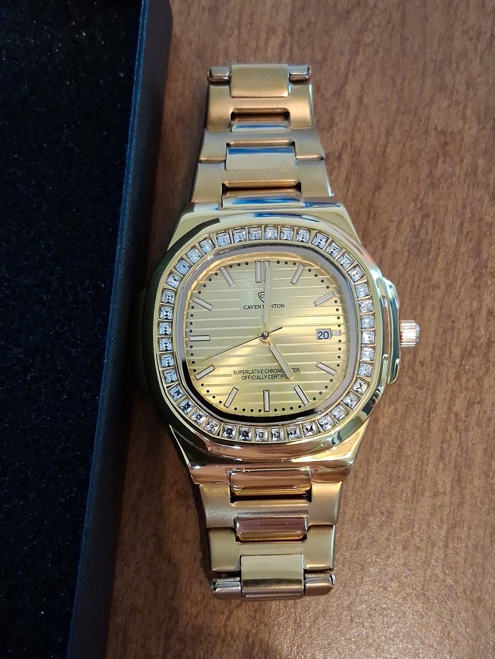 Gold-Tone Men's Bracelet Watch with Crystal Bezel
